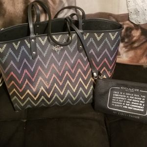 Coach hard canvas tote with pouch Reversible